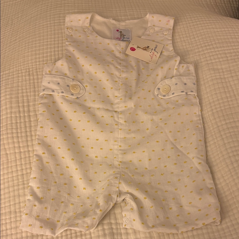 Eliza J White Romper with Yellow Dots
